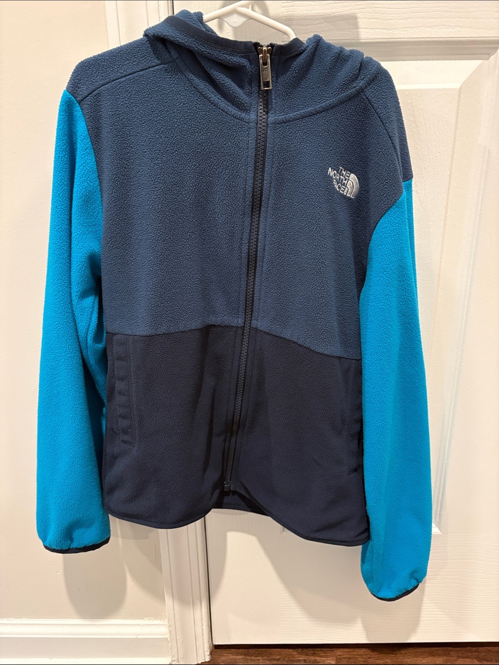 The North Face Navy and Bright Blue Kids Hooded Fleece Jacket